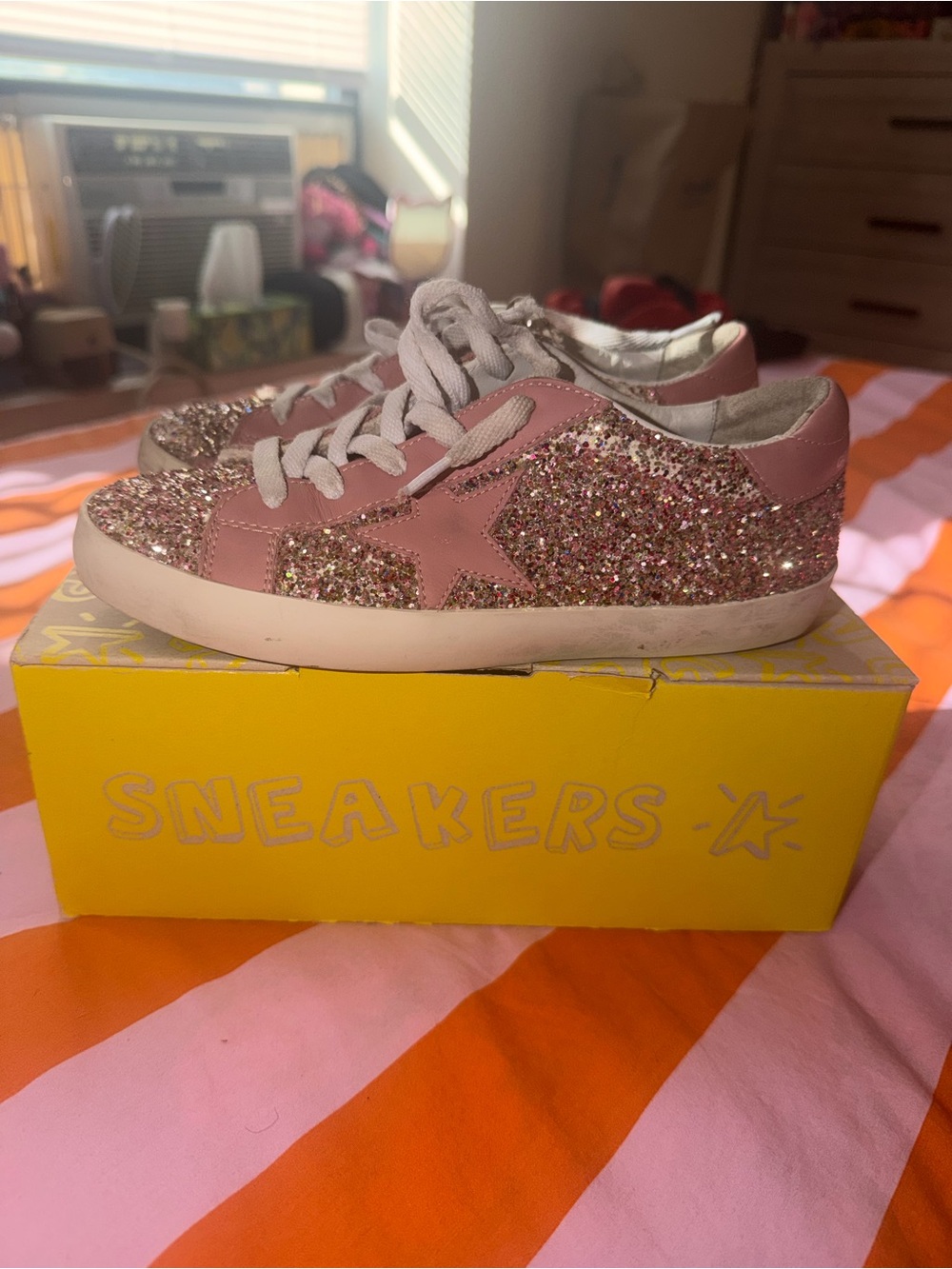 Golden Goose Kids Pink Glitter Star Low-Top Sneakers